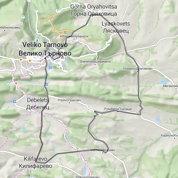 Map miniature of "Lyaskovets - Tsarevets" cycling inspiration in Severen tsentralen, Bulgaria. Generated by Tarmacs.app cycling route planner