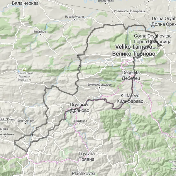 Map miniature of "Lyaskovets - Hotnitsa Waterfalls" cycling inspiration in Severen tsentralen, Bulgaria. Generated by Tarmacs.app cycling route planner