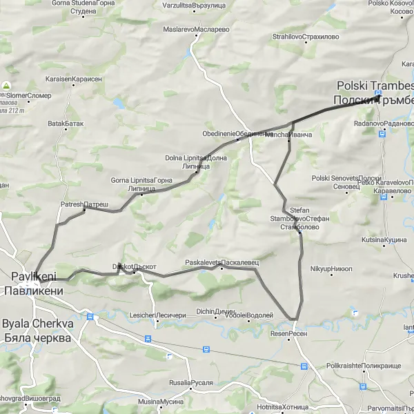 Map miniature of "Polski Trambesh to Daskot Road Route" cycling inspiration in Severen tsentralen, Bulgaria. Generated by Tarmacs.app cycling route planner