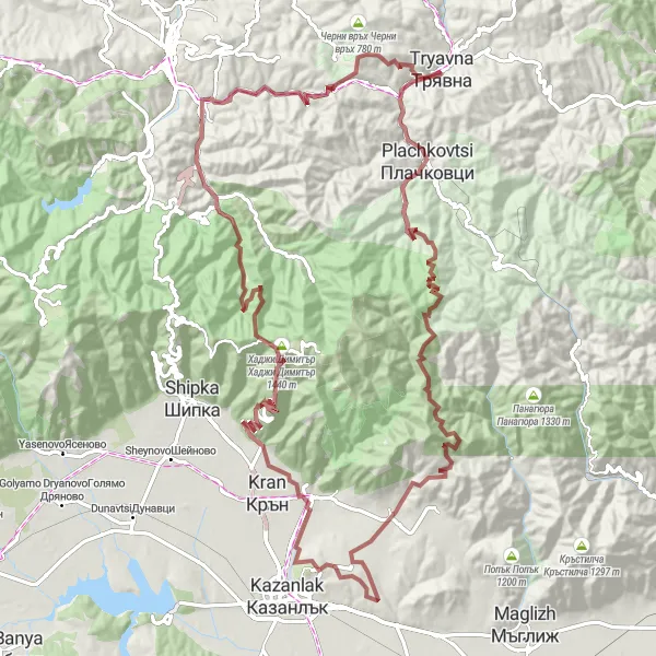 Map miniature of "Gravel Adventure in Bulgaria's Mountain Paths" cycling inspiration in Severen tsentralen, Bulgaria. Generated by Tarmacs.app cycling route planner