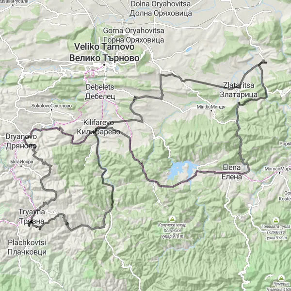 Map miniature of "Mountainous Adventure" cycling inspiration in Severen tsentralen, Bulgaria. Generated by Tarmacs.app cycling route planner