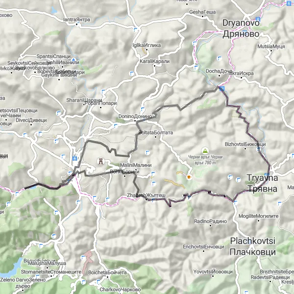 Map miniature of "The Chukite Challenge" cycling inspiration in Severen tsentralen, Bulgaria. Generated by Tarmacs.app cycling route planner