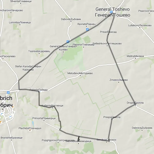 Map miniature of "The Bezvoditsa Challenge" cycling inspiration in Severoiztochen, Bulgaria. Generated by Tarmacs.app cycling route planner