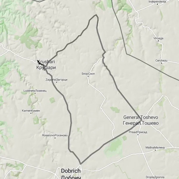 Map miniature of "Paskalevo and Kapinovo Road Cycling Adventure" cycling inspiration in Severoiztochen, Bulgaria. Generated by Tarmacs.app cycling route planner