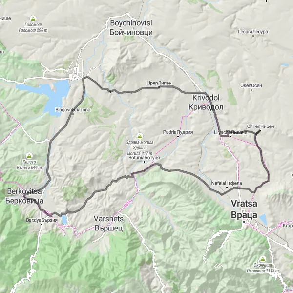 Map miniature of "Berkovitsa Circular Road Cycling Route" cycling inspiration in Severozapaden, Bulgaria. Generated by Tarmacs.app cycling route planner