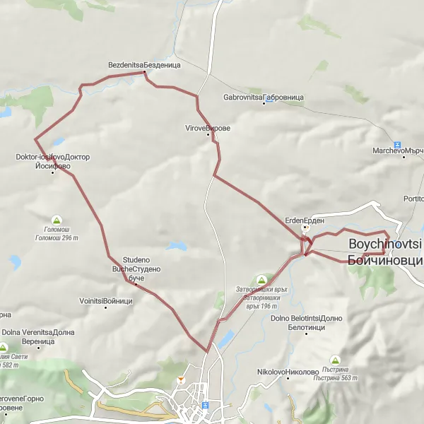 Map miniature of "Studeno Buche Gravel Loop" cycling inspiration in Severozapaden, Bulgaria. Generated by Tarmacs.app cycling route planner