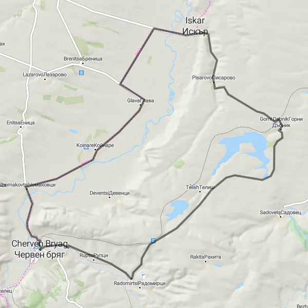 Map miniature of "Cherven Bryag - Gorni Dabnik Road Tour" cycling inspiration in Severozapaden, Bulgaria. Generated by Tarmacs.app cycling route planner