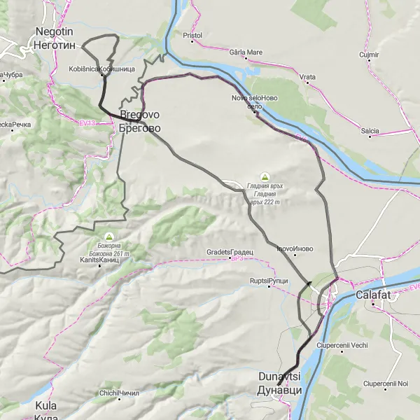 Map miniature of "Dunavtsi to Negovanovtsi Loop" cycling inspiration in Severozapaden, Bulgaria. Generated by Tarmacs.app cycling route planner