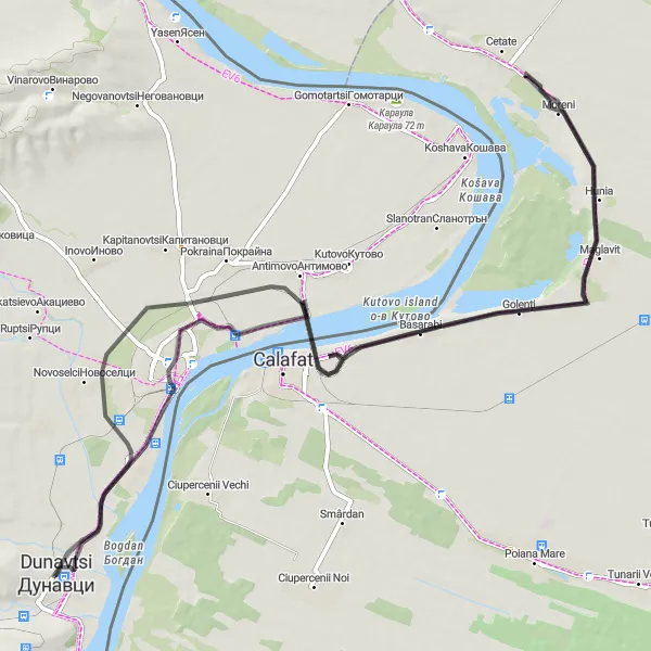 Map miniature of "Vidin and Basarabi Loop" cycling inspiration in Severozapaden, Bulgaria. Generated by Tarmacs.app cycling route planner