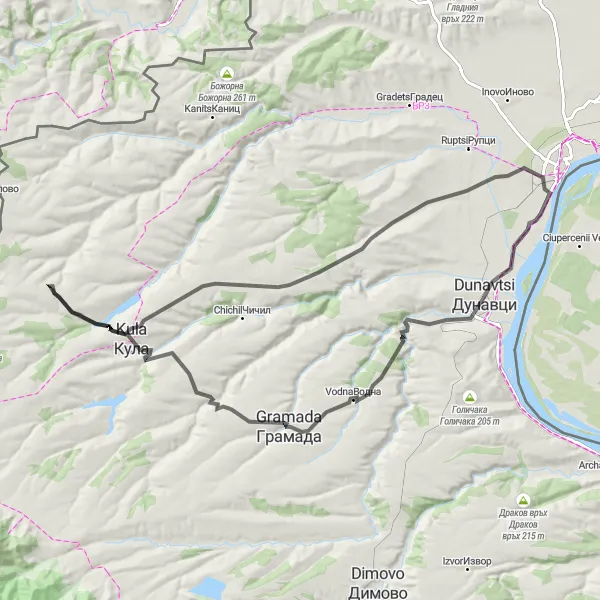 Map miniature of "Dunavtsi to Tatarsko Bilo Loop" cycling inspiration in Severozapaden, Bulgaria. Generated by Tarmacs.app cycling route planner