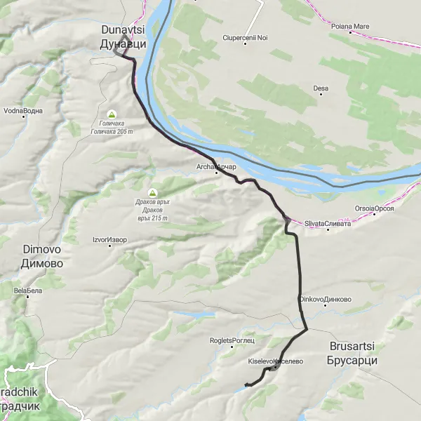 Map miniature of "Momin Peak and Arnautski Peak Loop" cycling inspiration in Severozapaden, Bulgaria. Generated by Tarmacs.app cycling route planner