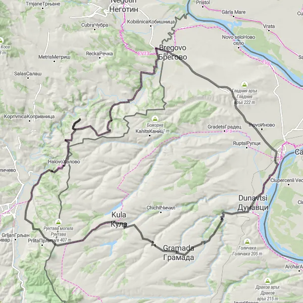 Map miniature of "Dunavtsi to Veliki Izvor Circuit" cycling inspiration in Severozapaden, Bulgaria. Generated by Tarmacs.app cycling route planner