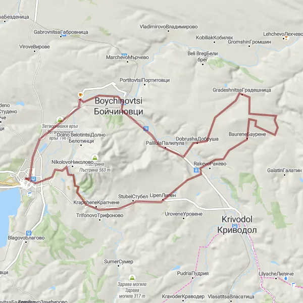 Map miniature of "Lipen Gravel Ride" cycling inspiration in Severozapaden, Bulgaria. Generated by Tarmacs.app cycling route planner