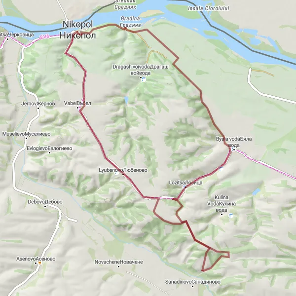 Map miniature of "Lozitsa Gravel Route" cycling inspiration in Severozapaden, Bulgaria. Generated by Tarmacs.app cycling route planner