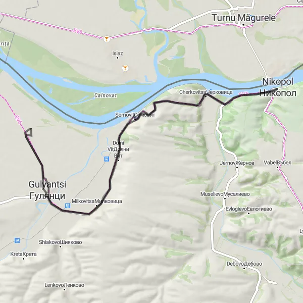 Map miniature of "Cherkovitsa - Dolni Vit - Никополска крепост" cycling inspiration in Severozapaden, Bulgaria. Generated by Tarmacs.app cycling route planner