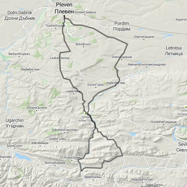 Map miniature of "Lovech and Leshnitsa Adventure" cycling inspiration in Severozapaden, Bulgaria. Generated by Tarmacs.app cycling route planner