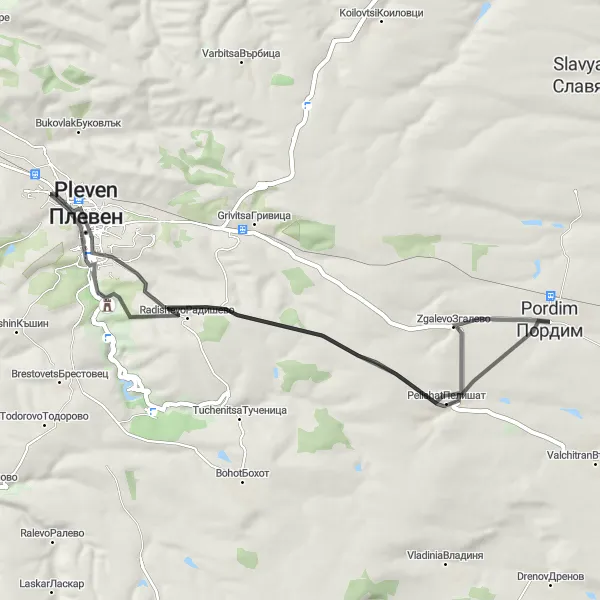 Map miniature of "The Zgalevo Whirlwind" cycling inspiration in Severozapaden, Bulgaria. Generated by Tarmacs.app cycling route planner