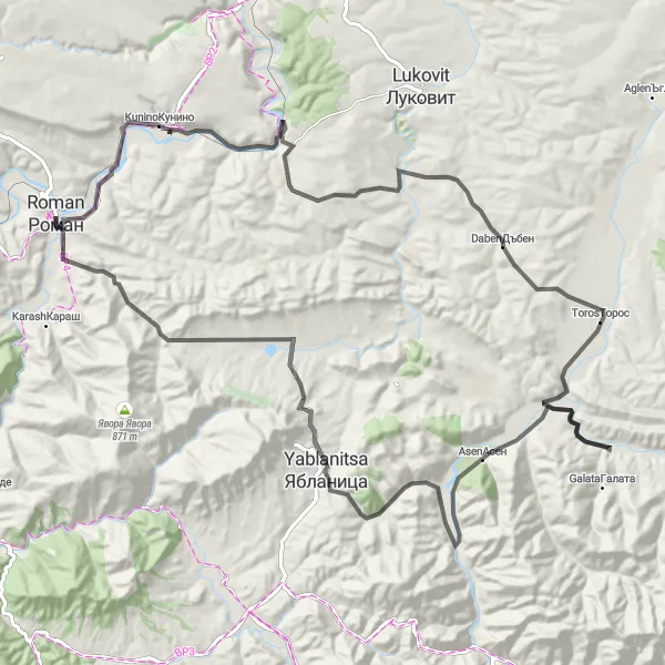 Map miniature of "Roman to Balgarski Izvor Loop" cycling inspiration in Severozapaden, Bulgaria. Generated by Tarmacs.app cycling route planner