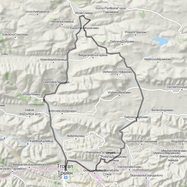 Map miniature of "Slivek and Oreshak Loop" cycling inspiration in Severozapaden, Bulgaria. Generated by Tarmacs.app cycling route planner