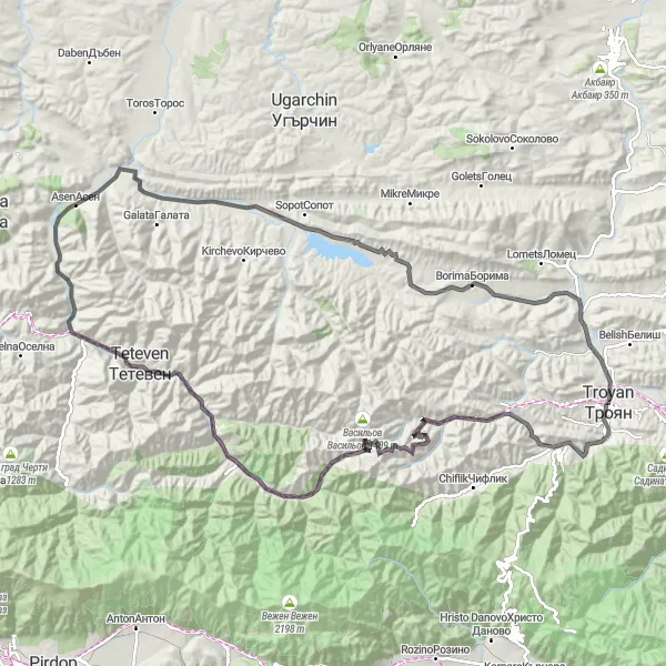 Map miniature of "Teteven Grand Tour" cycling inspiration in Severozapaden, Bulgaria. Generated by Tarmacs.app cycling route planner