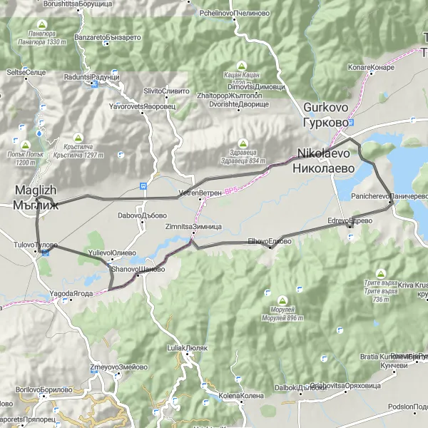 Map miniature of "Nikolaevo Road Cycling Adventure" cycling inspiration in Yugoiztochen, Bulgaria. Generated by Tarmacs.app cycling route planner