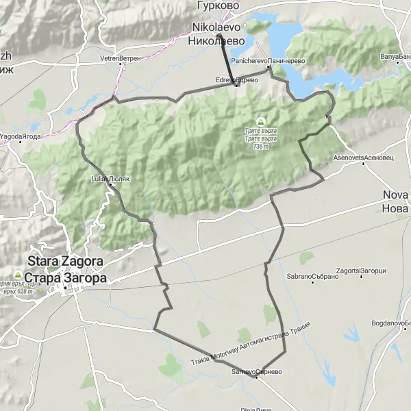 Map miniature of "Cultural Exploration" cycling inspiration in Yugoiztochen, Bulgaria. Generated by Tarmacs.app cycling route planner