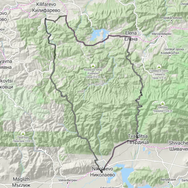 Map miniature of "Mountain Challenge" cycling inspiration in Yugoiztochen, Bulgaria. Generated by Tarmacs.app cycling route planner