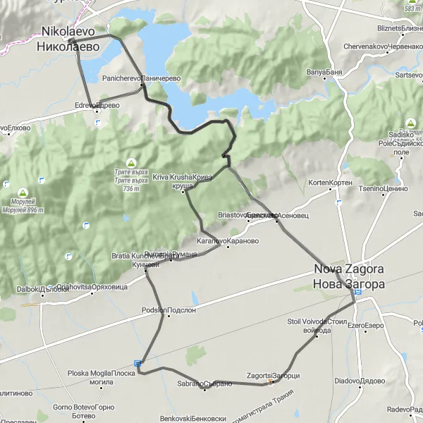 Map miniature of "Scenic Countryside Ride" cycling inspiration in Yugoiztochen, Bulgaria. Generated by Tarmacs.app cycling route planner