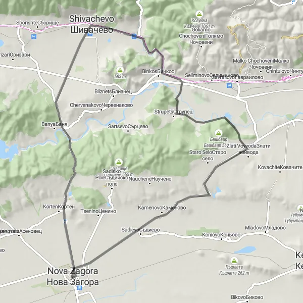Map miniature of "Nova Zagora - Shivachevo Loop" cycling inspiration in Yugoiztochen, Bulgaria. Generated by Tarmacs.app cycling route planner