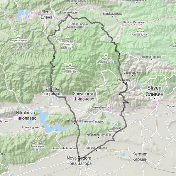 Map miniature of "Eastern Bulgaria Epic Road Cycling Tour" cycling inspiration in Yugoiztochen, Bulgaria. Generated by Tarmacs.app cycling route planner