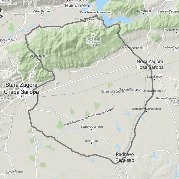 Map miniature of "Scenic Road Cycling Tour near Radnevo" cycling inspiration in Yugoiztochen, Bulgaria. Generated by Tarmacs.app cycling route planner