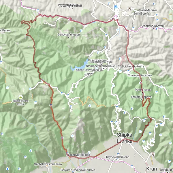 Map miniature of "Shipka Gravel Adventure" cycling inspiration in Yugoiztochen, Bulgaria. Generated by Tarmacs.app cycling route planner