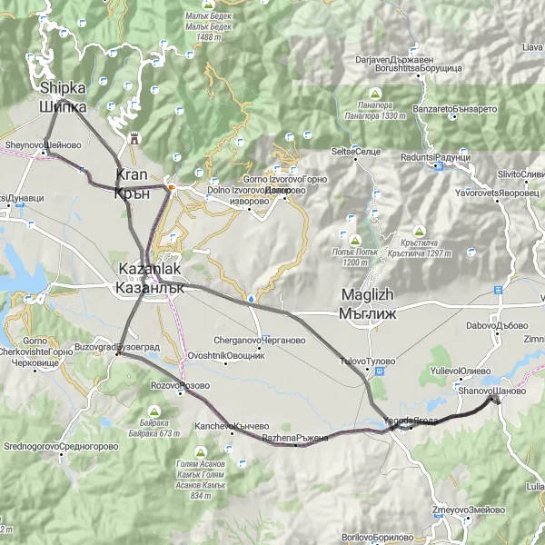 Map miniature of "Bubakaya and Karabair Loop" cycling inspiration in Yugoiztochen, Bulgaria. Generated by Tarmacs.app cycling route planner