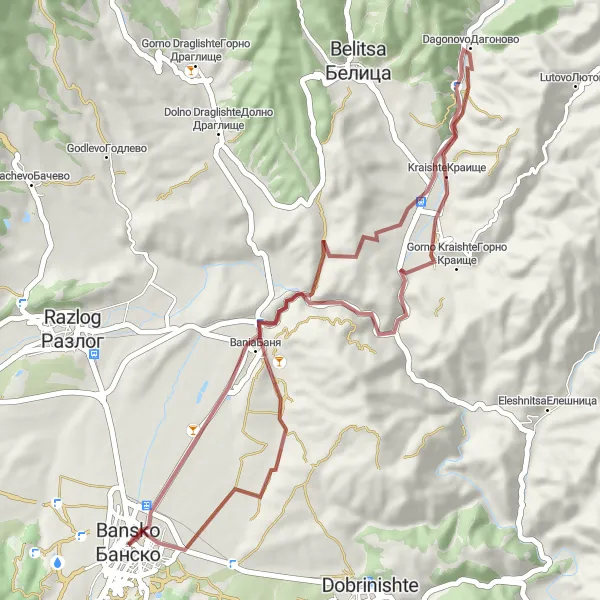 Map miniature of "Bansko - Bania Loop" cycling inspiration in Yugozapaden, Bulgaria. Generated by Tarmacs.app cycling route planner