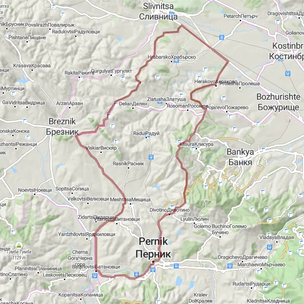 Map miniature of "The Batanovtsi Gravel Adventure" cycling inspiration in Yugozapaden, Bulgaria. Generated by Tarmacs.app cycling route planner