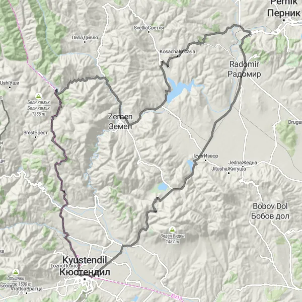 Map miniature of "Road Adventure: Batanovtsi to Zhablyano" cycling inspiration in Yugozapaden, Bulgaria. Generated by Tarmacs.app cycling route planner