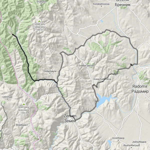 Map miniature of "Pristine Roads: Batanovtsi to Besedka" cycling inspiration in Yugozapaden, Bulgaria. Generated by Tarmacs.app cycling route planner