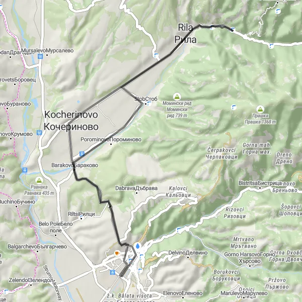 Map miniature of "Rila Mountain Challenge" cycling inspiration in Yugozapaden, Bulgaria. Generated by Tarmacs.app cycling route planner