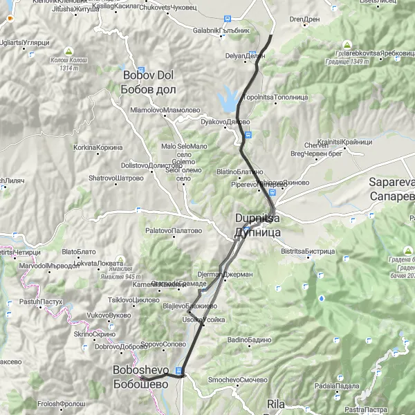 Map miniature of "Blajievo Delight" cycling inspiration in Yugozapaden, Bulgaria. Generated by Tarmacs.app cycling route planner