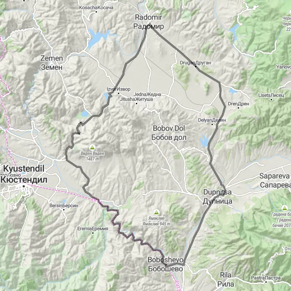 Map miniature of "Skrino Panorama Ride" cycling inspiration in Yugozapaden, Bulgaria. Generated by Tarmacs.app cycling route planner