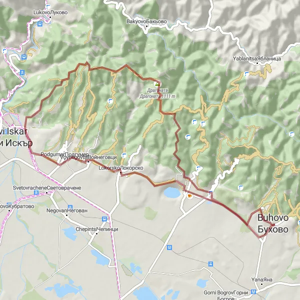 Map miniature of "The Hidden Gems" cycling inspiration in Yugozapaden, Bulgaria. Generated by Tarmacs.app cycling route planner