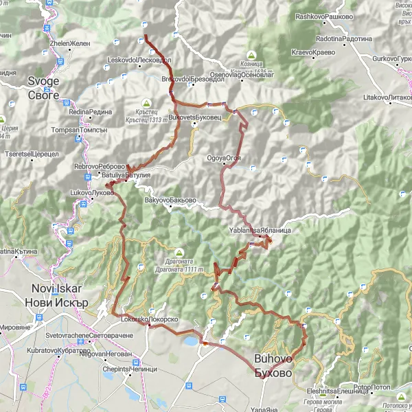 Map miniature of "The Mountainous Escape" cycling inspiration in Yugozapaden, Bulgaria. Generated by Tarmacs.app cycling route planner