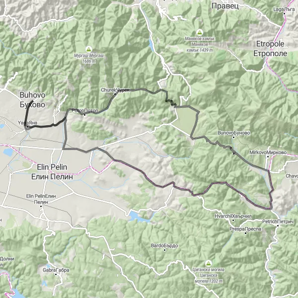 Map miniature of "Scenic Ride to Kamenatica" cycling inspiration in Yugozapaden, Bulgaria. Generated by Tarmacs.app cycling route planner