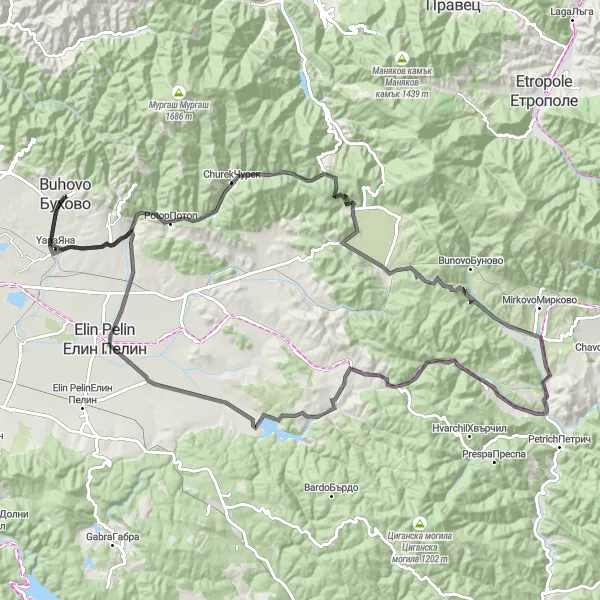 Map miniature of "Kamenatica and Beyond" cycling inspiration in Yugozapaden, Bulgaria. Generated by Tarmacs.app cycling route planner