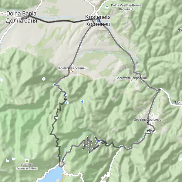 Map miniature of "Mountain Escape" cycling inspiration in Yugozapaden, Bulgaria. Generated by Tarmacs.app cycling route planner