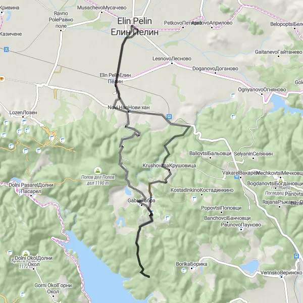 Map miniature of "Novi Han loop" cycling inspiration in Yugozapaden, Bulgaria. Generated by Tarmacs.app cycling route planner