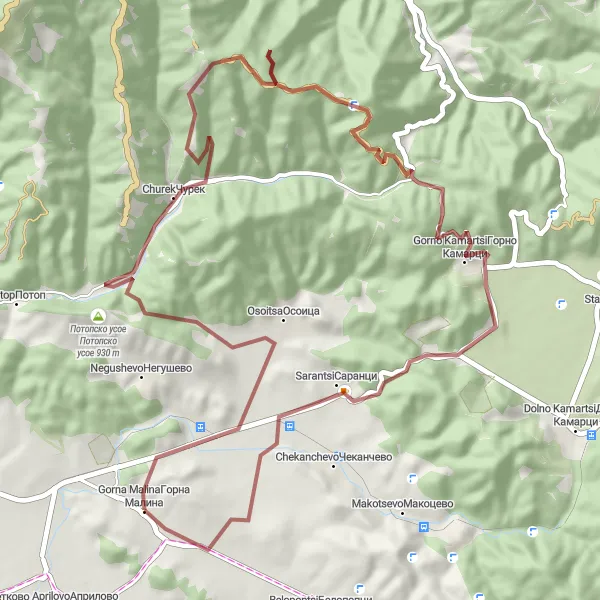 Map miniature of "Gravel Adventure" cycling inspiration in Yugozapaden, Bulgaria. Generated by Tarmacs.app cycling route planner