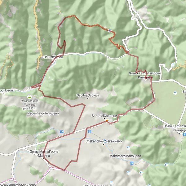 Map miniature of "The Gravel Loop" cycling inspiration in Yugozapaden, Bulgaria. Generated by Tarmacs.app cycling route planner