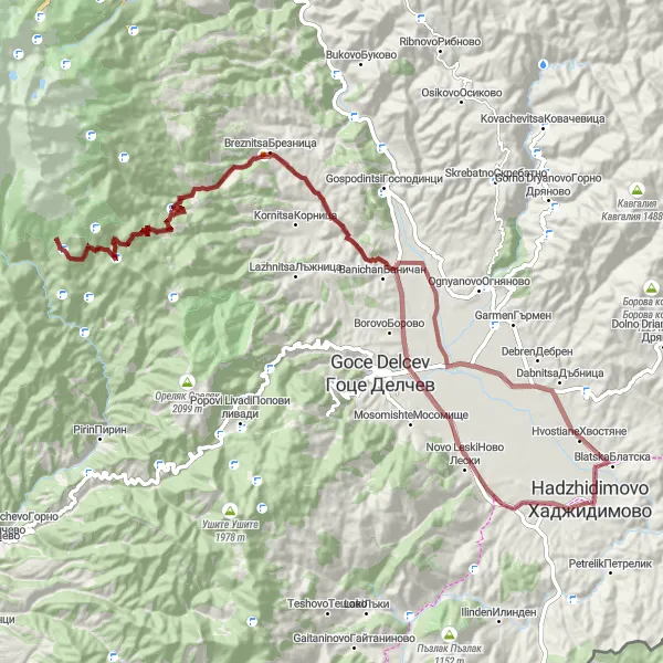 Map miniature of "Koprivlen and Beyond" cycling inspiration in Yugozapaden, Bulgaria. Generated by Tarmacs.app cycling route planner