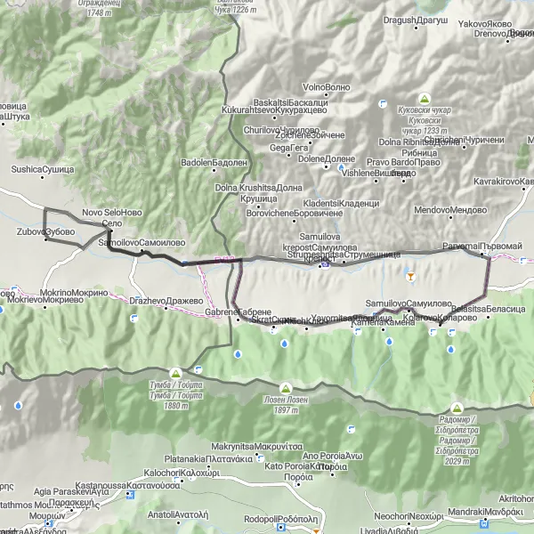 Map miniature of "The Kolarovo Loop" cycling inspiration in Yugozapaden, Bulgaria. Generated by Tarmacs.app cycling route planner